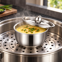 WOXIANG Bol à vapeur compact en acier inoxydable 3 plis de 11 cm avec couvercle pour œufs, crème anglaise, pouding, aliments pour bébés et cuisson au four