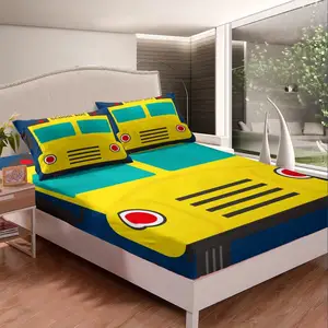 Aoyatex sáng màu vàng xe in mềm vải bộ đồ giường Bộ sưu tập cho trẻ em và bé trai 3D trẻ em bộ đồ giường Bộ