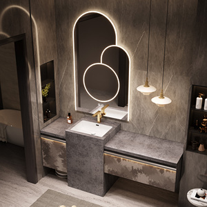 Mobile <span class=keywords><strong>Bagno</strong></span> Sospeso Classico Minimalista con Lavabo Singolo <span class=keywords><strong>e</strong></span> Specchio Smart Incluso per Bagni Moderni - Product Image 4