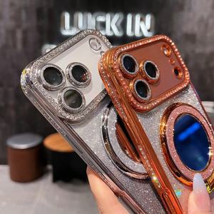 Роскошный чехол-зеркало с гальваническим покрытием и блестками, магнитный, для iPhone 17 Air, 16E, 15, 14, 13 Pro Max, с эффектом бриллиантов - Product Image 4