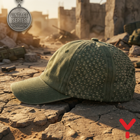 Casquette de baseball vintage en coton délavé vert olive avec panneau latéral déchiré, style grunge streetwear, couronne souple, Gorras