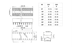 Deshang Model 09 32 Position 2x14 <strong>DIP</strong> <strong>2.54mm</strong> Pitch Gold Plated Through Hole PLCC <strong>Sockets</strong> for <strong>ICs</strong> - Product Image 6