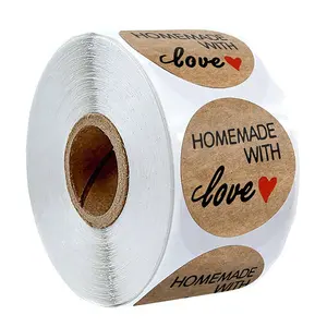 Оптовая продажа, упаковочные наклейки из крафт-бумаги с надписью «Handmade WITH LOVE»
