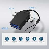 Adaptador OTG 2 en 1 Micro USB Tipo C Macho a USB 3,0 Hembra Micro y Tipo C Conectores OTG