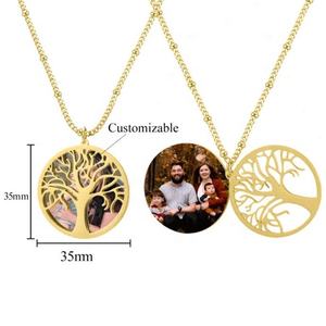 Yiwu-Cadena de acero inoxidable <span class=keywords><strong>con</strong></span> colgante de doble capa para bebé, mamá, papá, abuelos, regalo para la familia, árbol de la vida - Product Image 4