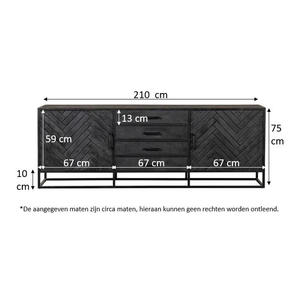 Buffet Mango Noir 210x45x75cm – Meuble de Rangement Élégant et Robuste avec Étagères Spacieuses – Design Raffiné Idéal pour Salon - Product Image 3