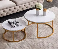Sıcak satış promosyon zarif tasarım altın metal bacaklar MDF yuvarlak yan masalar sehpa seti oturma odası mobilya
