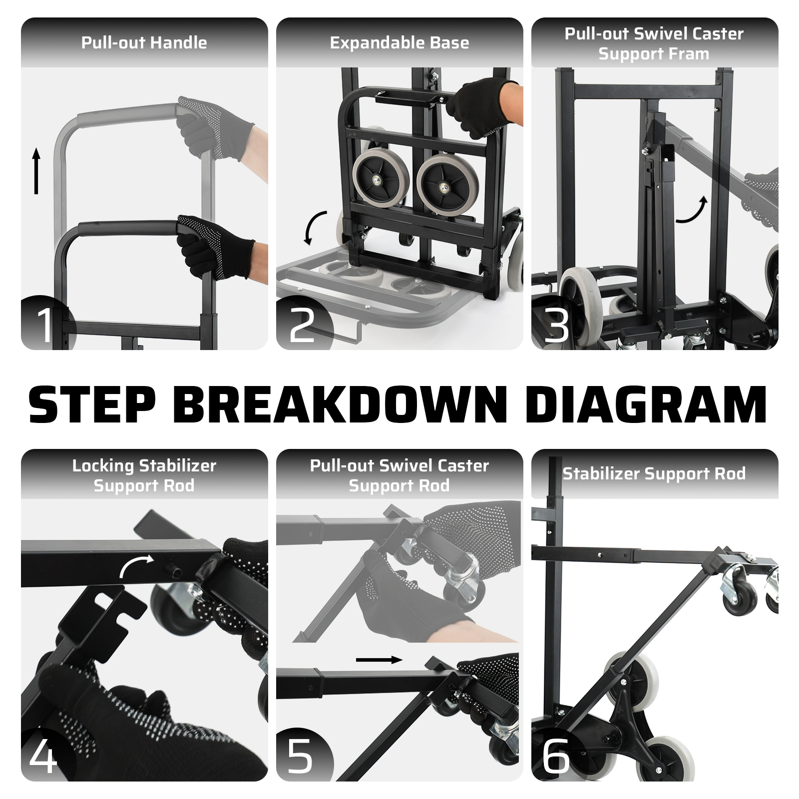 2 Wheels Three-wheel Stair Climbing Hand Trolley Portable Shopping Cart Folding Small Steel Tubing OEM Tools Luggage Cart