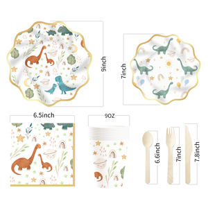 ชุดจานชามกระดาษลายไดโนเสาร์ธีมป่าสำหรับเด็กผู้ชาย ชุดอุปกรณ์บนโต๊ะอาหารวันเกิดแบบใช้แล้วทิ้ง ประกอบด้วยจาน ถ้วย กระดาษเช็ดปาก ยี่ห้อ DAMAI - Product Image 3