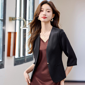 Women's Mid Sleeve Blazer Lightweight Summer Solid Color Viscose Fiber Breathable Work Wear - Product Image 2