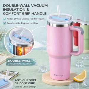 Mug de voyage isotherme en acier inoxydable 40oz 30oz personnalisé par sublimation, sans BPA, avec paille et poignée - Product Image 3