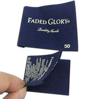Etiqueta lavable para el cuidado de la ropa, prenda de tela tejida de 100% algodón con estampado de símbolo de lavado personalizado con instrucciones personalizadas, tamaño plegable