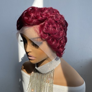 Perruque en <span class=keywords><strong>cheveux</strong></span> humains Remy, texture bouclée ondulée, <span class=keywords><strong>coupe</strong></span> pixie courte ondulée Chioma, dentelle frontale transparente 13x4 - Product Image 4