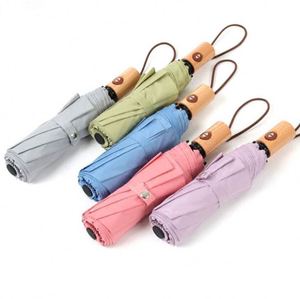 Most Popular Automatic <b>Windproof</b> 3 Advertising Folding <b>Umbrella</b> With Wooden Handle - Product Image 1