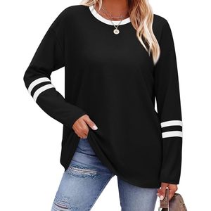 FOXA Women's Long Sleeve Shirt Black Contrast Color Casual Top Everyday Wear 100% Cotton Knitted Elastic Fit - Product Image 1