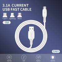 Câble de données Type-C à charge rapide 3.1A de 1 mètre, conducteur en cuivre pur, compatible avec les téléphones mobiles Android, les écouteurs et divers appareils