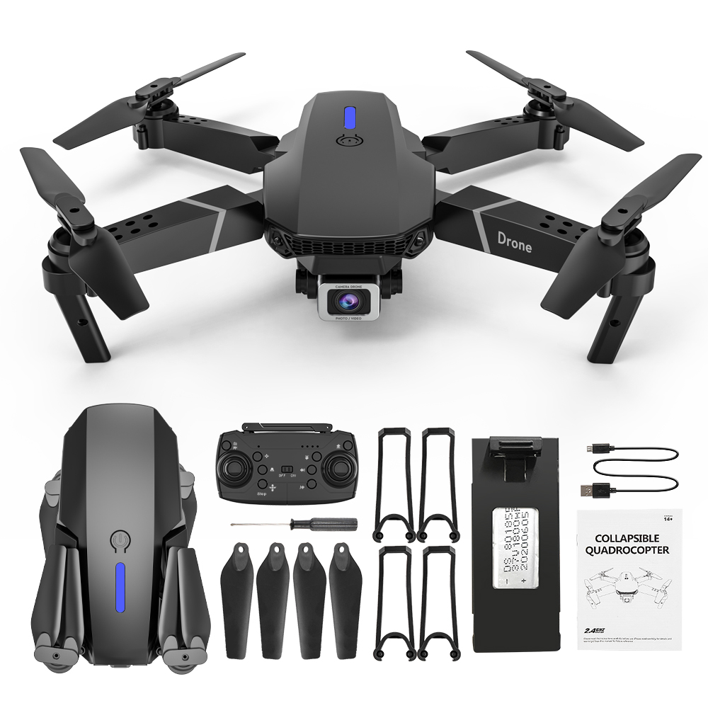 Flyxinxim Custom E88 Long Range 4K 4Drc Remote Control Drone Rc Toy HD GPS Mini Camera with LED Lights 6-Axis Gyro Foldable