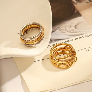 Stainless Steel Four Layer <b>Ring</b> Gold Plated Two Tone Geometric Women's Fashion <b>Ring</b> Gift Jewelry YR25 - Product Image 1