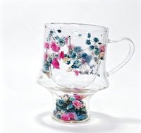 Mug en verre borosilicate à double paroi avec poignée isolante, motif floral, tasse à café et à thé, décoration d'intérieur, cadeau