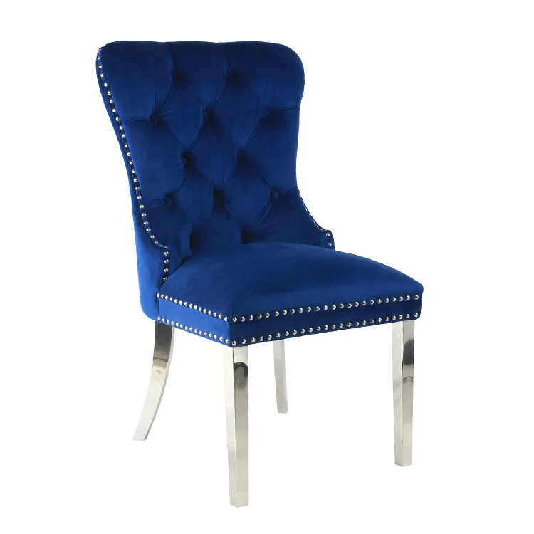 Avrupa döşemeli kolsuz koyu mavi kadife kumaş eğlence yemek sandalyeleri modern zarif