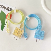 Luxe mignon époxy paillettes vague bordure USB câble protecteur couverture pour iPhone 18W 20W ligne de données morsure tête cordon étui de charge rapide