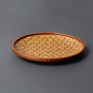Handmade Bamboo Woven Serving Tray Herringbone Pattern Round For Snacks Fruits Pastries Household Desktop Use - Product Image 2