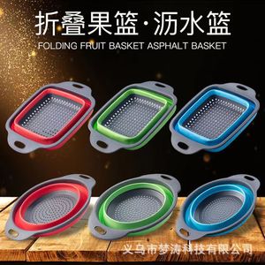 Cesta de drenaje plegable multifuncional grande y pequeña de silicona y PP, colador de cocina, escurridor, tazón para lavar verduras, plato para frutas - Product Image 3