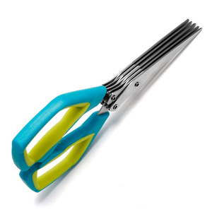 Stainless Steel <b>Kitchen</b> <b>Scissors</b> Five Layer Blade For Chopping Scallions Home Use Blue And Yellow Handle - Product Image 2