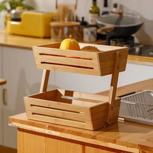 Bamboo Two Tier <b>Kitchen</b> Storage <b>Rack</b> 33.5x27.5x27.5cm For Fruit Vegetable Snack Condiment Organizers - Product Image 3