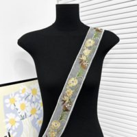Ruban en organza floral botanique perlé avec bordure en dentelle pour embellissement de vêtements - Vente en gros