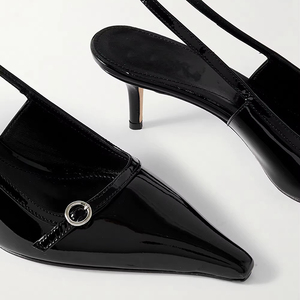 Scarpe da Ufficio da Donna alla Moda con Tacco Basso Regolabile, Punta a Spillo, Traspiranti, in Vernice Nera - Product Image 4