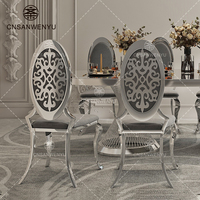 Chaises de salle à manger en acier inoxydable de couleur gris argenté, style nordique moderne et luxueux, pour banquets, mariages, hôtels, bars et événements