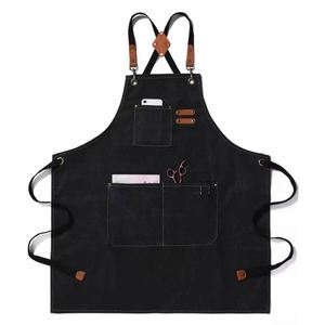 Tablier de cuisine élégant en toile 100 % coton, imperméable et résistant à l'huile, pour hommes, idéal pour la cuisine, le travail, la fleuristerie et le jardinage - Product Image 1