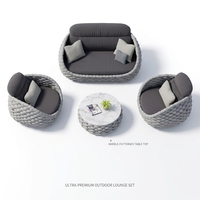 Ensemble de canapé de camping en corde tressée épaisse et durable, coussins imperméables, table basse en alliage d'aluminium, pour extérieur, jardin, balcon