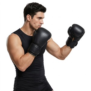 Gants de boxe en cuir noir à doigts entiers avec fermeture à lacets au poignet pour hommes – Équipement d'entraînement - Product Image 2