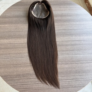 Topper de cabello humano europeo de doble dibujo de Color marrón Natural para adelgazar el cabello Topper de densidad ligera Mono Mesh <span class=keywords><strong>Crown</strong></span> Hair Topper - Product Image 2