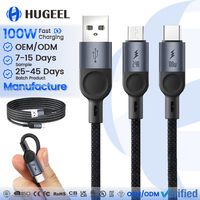Câble USB-C personnalisé en usine 100W, 0,9m, 1,8m, 3m, câble de données USB 2.0 tressé en nylon de haute qualité, câbles de charge rapide pour téléphone et ordinateur portable
