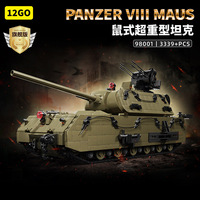 12GO Mouse Super Heavy Tank 98001-02 Blocs de construction en plastique à petites particules 800+ pièces, jouet éducatif à assembler alimenté par piles, pour les enfants