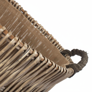 Grand panier à bûches rond en osier gris doublé de Hesse - Product Image 1