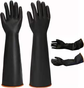 Sun Brand <span class=keywords><strong>Extra</strong></span> <span class=keywords><strong>Long</strong></span> 30cm 35cm 55cm 60cm Noir <span class=keywords><strong>Latex</strong></span> Caoutchouc Main Gants Étanche Industriel Nettoyage Travail Protection Antidérapant - Product Image 1