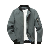 Blouson Bomber Homme Zippé en Toile Légère Coupe Slim Col Montant Couleur Unie Polyester Automne