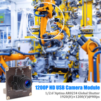 2MP Global Shutter 1080P 90FPS Módulo de cámara USB gran angular con lente ojo de pez de 180 grados Controlador libre UVC para disparos de alta velocidad