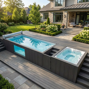 สระว่ายน้ำสปาไฟเบอร์กลาสสุดหรูพร้อมอ่างจากุซซี่ สระว่ายน้ำทรงสี่เหลี่ยมเหนือพื้นดินพร้อมหน้าต่างกระจกสำหรับบ้านแบบตู้คอนเทนเนอร์ - Product Image 5