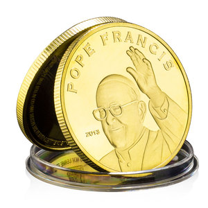 <span class=keywords><strong>Moneda</strong></span> Conmemorativa <span class=keywords><strong>del</strong></span> 266.º <span class=keywords><strong>Papa</strong></span> de la Iglesia Católica, <span class=keywords><strong>Papa</strong></span> Francisco, <span class=keywords><strong>Moneda</strong></span> de Recuerdo Bañada en Oro - Product Image 1