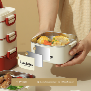 กล่องข้าวสแตนเลส 304 สำหรับอุ่นในไมโครเวฟ แบบพกพา ความจุขนาดใหญ่ หลายชั้น สำหรับใส่อาหารกลางวันที่บ้าน - Product Image 5