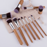 Ensemble de pinceaux de maquillage de voyage personnalisés avec logo, en bambou écologique, pour fard à paupières, mascara et autres outils organiques, marque privée