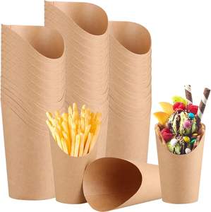 Gobelets en papier kraft jetables de qualité alimentaire pour frites, à emporter, 14 oz, 16 oz, personnalisés, avec cuillère à frites, gobelet en papier pour chips - Product Image 1
