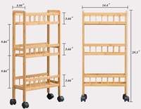 Chariot de rangement à 3 niveaux en bambou écologique personnalisé avec roues verrouillables et poignée, chariot d'îlot de cuisine