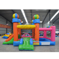 Château gonflable arc-en-ciel pour enfants, parc d'attractions pour enfants, château gonflable avec toboggan et fosse à balles pour enfants