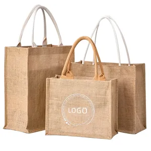 Sac fourre-tout en jute réutilisable, écologique, taille moyenne, personnalisable, avec design naturel uni, pour la peinture à la main DIY et logo personnalisé - Product Image 2